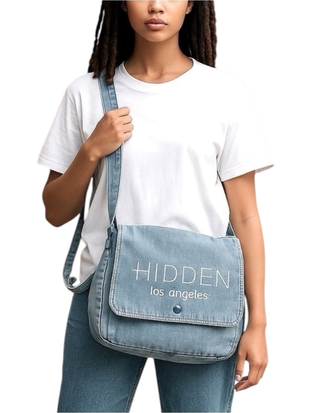 HIDDEN LOS ANGELES Denim Maxi Tote Bag Messenger Bag Blue Minimalist 11x15